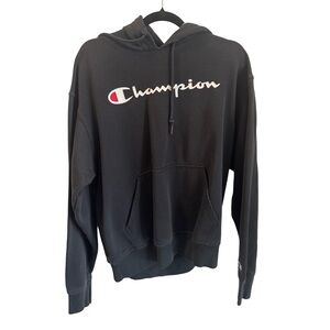 Champion Hoodie Men Medium Black Long Sleeve Drawstring Kangaroo Pocket Pullover